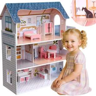 Domek dla lalek drewniany duży oświetlenie LED Happy Kiddo - Domki dla lalek - miniaturka - grafika 1