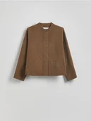 Kurtki damskie - Reserved - Kurtka z imitacji zamszu - ciemnozielony - miniaturka - grafika 1