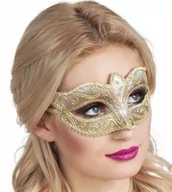 Stroje karnawałowe - Boland wenecka maska na oczy Glamour Deluxe, złoto - miniaturka - grafika 1