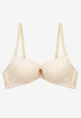 Biustonosze - Jasnobeżowy Koronkowy Biustonosz Push Up Ozdobiony Metaliczną Aplikacją Norithiel - miniaturka - grafika 1