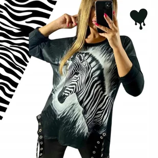 STYLOWA TUNIKA BLUZKA ZEBRA długi rękaw czarna zdobienia luźna 50 52 5xl - Bluzki damskie STYLOWA TUNIKA BLUZKA ZEBRA długi rękaw czarna zdobienia luźna 50 52 5xl - Bluzki damskie - miniaturka - grafika 1