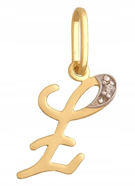 ZŁOTA Zawieszka Literka Ł Cyrkonia 585 0.45 g Rodium