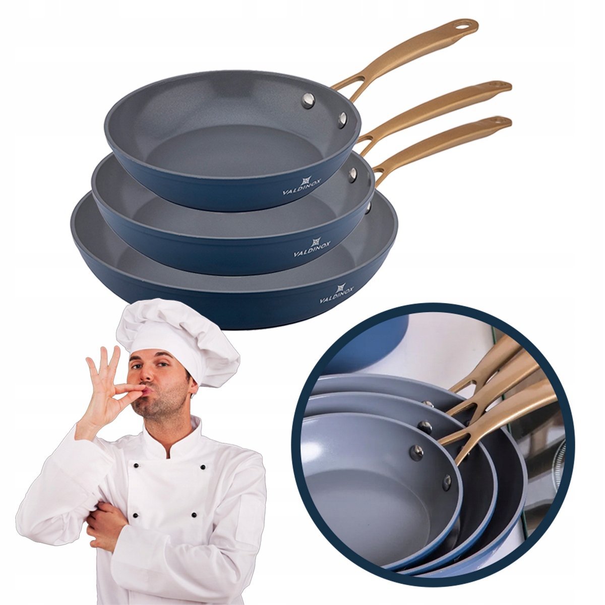 Patelnie Valdinox Giovanni Zestaw 3 patelni 20/24/28 cm na indukcję gaz