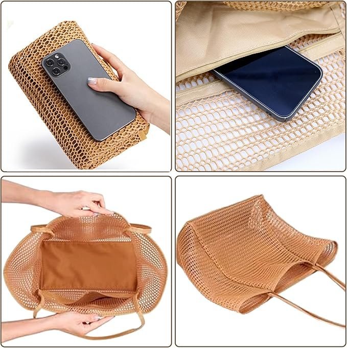 TORBA PLAŻOWA NA PLAŻE WAKACJE WYCIECZKI torba plażowa nylon brązowy