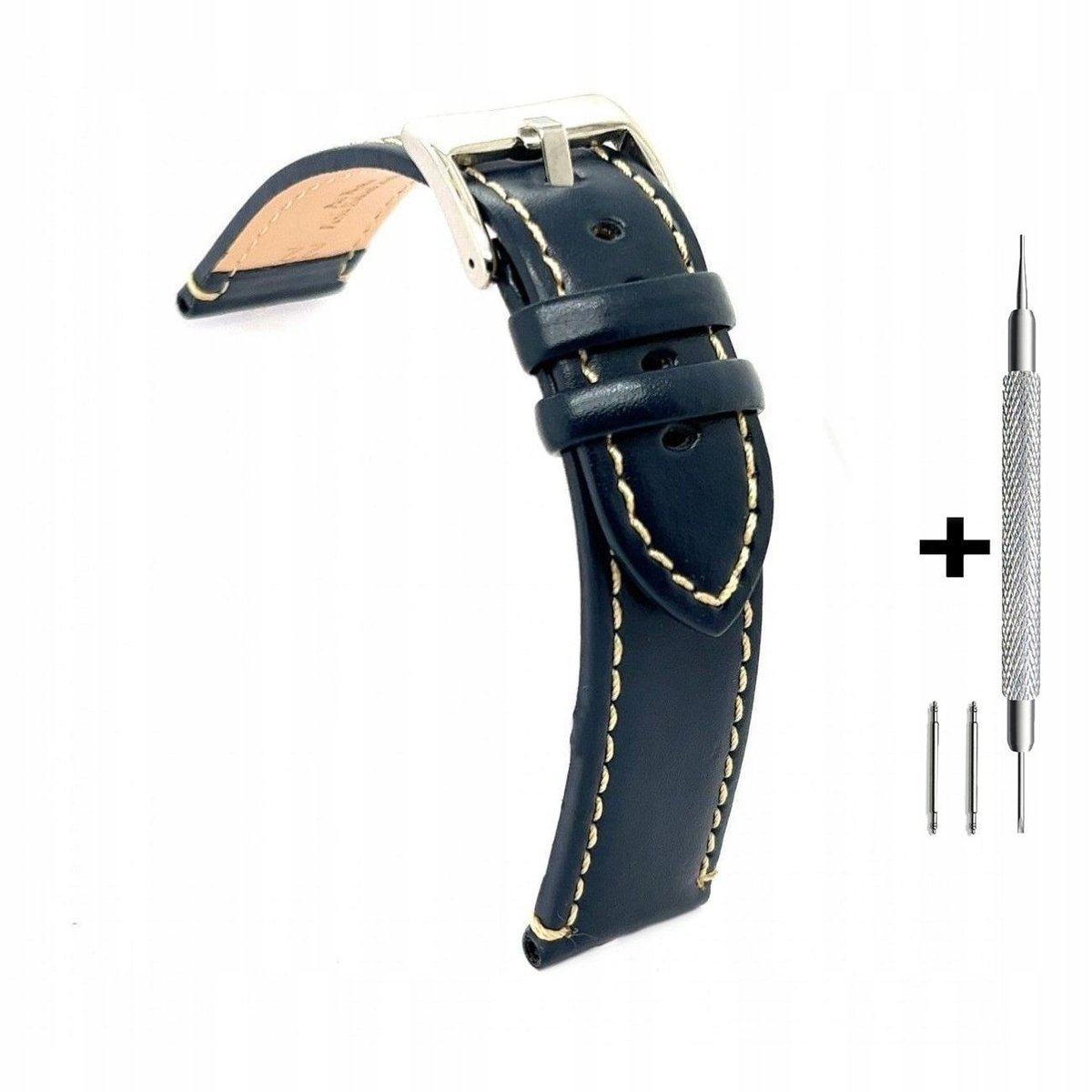 Granatowy pasek 18 mm skórzany DILOY 373.18.05 + dwa teleskopy i narzędzie