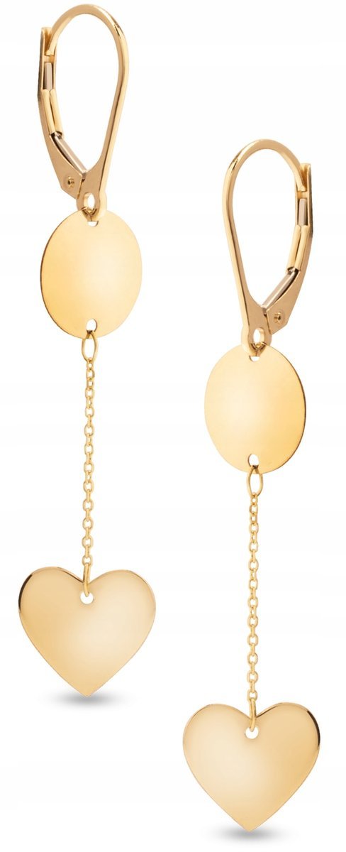 PIĘKNE ZŁOTE KOLCZYKI WISZĄCE KÓŁKO SERCE 585