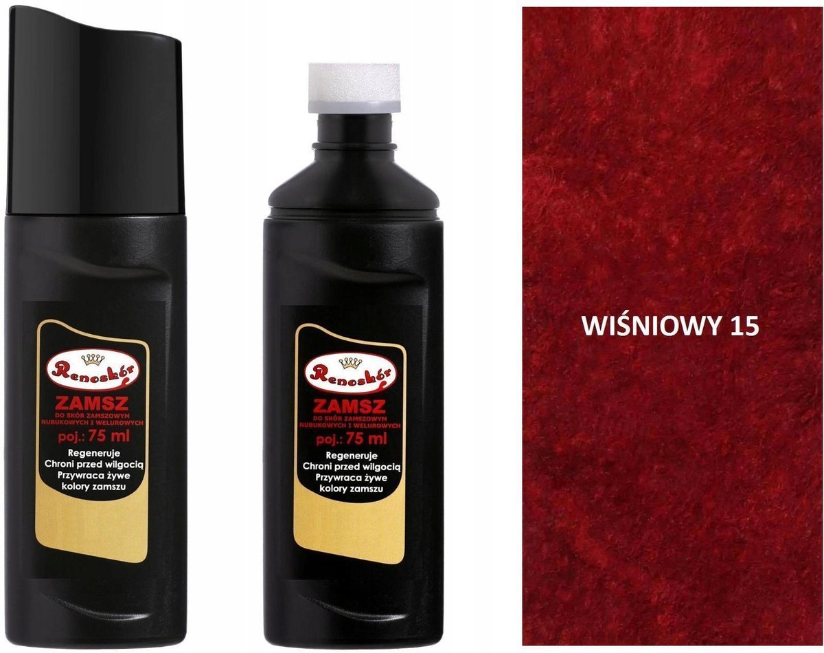 WIŚNIOWY RENOWATOR KOLORU SKÓRY ZAMSZU NUBUKU WELURU PŁYN RENOSKÓR + PASTA