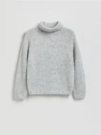 Swetry dla dziewczynek - Reserved - Gładki sweter z golfem - jasnoszary - miniaturka - grafika 1