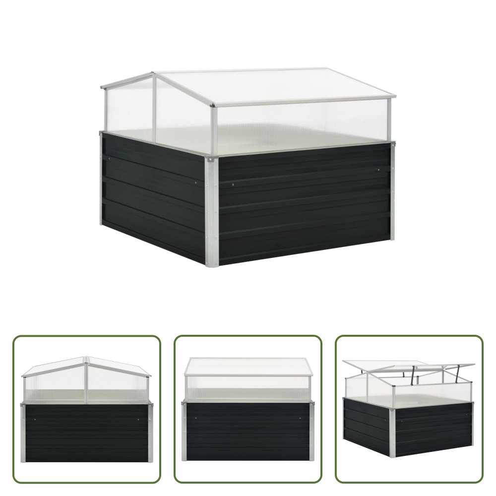 The Living Store Szklarnia Antracyt 100x100x77 cm Stal ocynkowana
