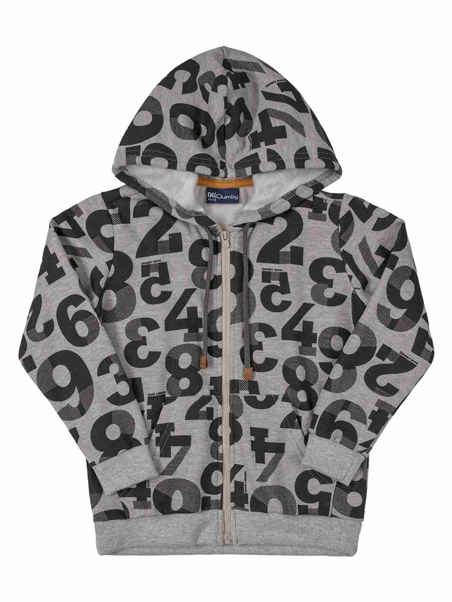 Chłopięca bluza rozpinana z kapturem cyferki szara Quimby r.98
