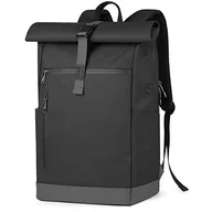 Torby na laptopy - Inateck Plecak na laptopa damski męski 43 cm odporny na zachlapanie antykradzieżowy Roll Top plecak do jazdy na rowerze służbowej podróży z portem na słuchawki - czarny - miniaturka - grafika 1