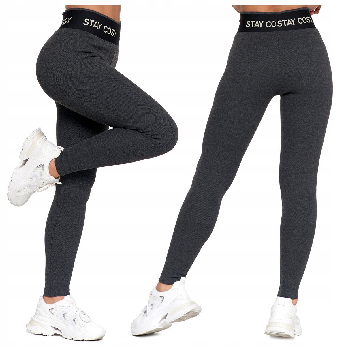 LEGGINSY DAMSKIE OCIEPLANE Sportowe SPODNIE Prążek Wysoki Stan MORAJ r S/M