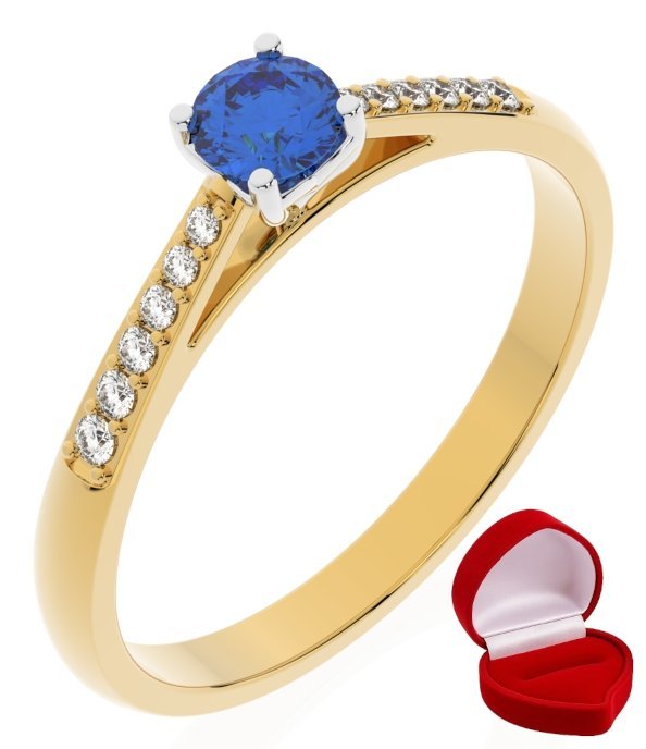 ZŁOTY PIERŚCIONEK ZARĘCZYNOWY 585 14k SZAFIR 0,19 ct + PUDEŁKO R11