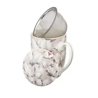 Kubki - Kubek porcelanowy Magnolia z pokrywką i zaparzaczem 350 ml w kwiaty różowy - miniaturka - grafika 1