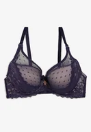 Biustonosze - Granatowy Usztywniany Biustonosz Full Cup z Subtelną Koronką Serumka - Renee - miniaturka - grafika 1