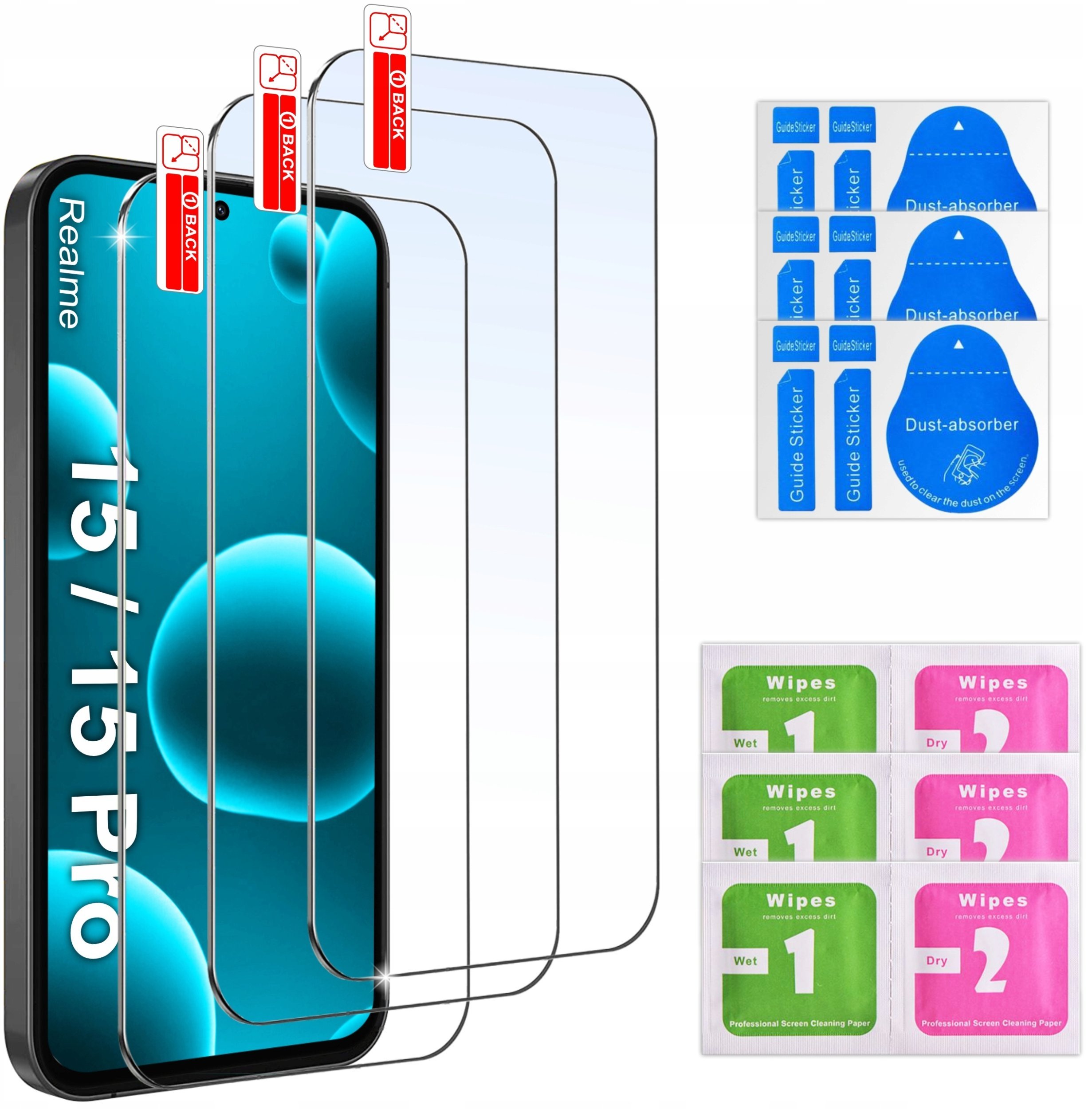 krainaGSM 3x SZKŁO HARTOWANE SZYBKA 9H do Realme 15 5G 15 Pro 5G zestaw 3 sztuk