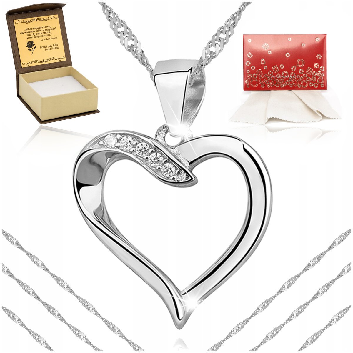 Srebrny Naszyjnik Serce 925 Prezent Dla Niej Kobiety Mamy Żony + Grawer