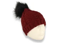 Czapki damskie - Czapka damska zimowa z pomponem polska produkcja bordowa ocieplana polarem. - miniaturka - grafika 1