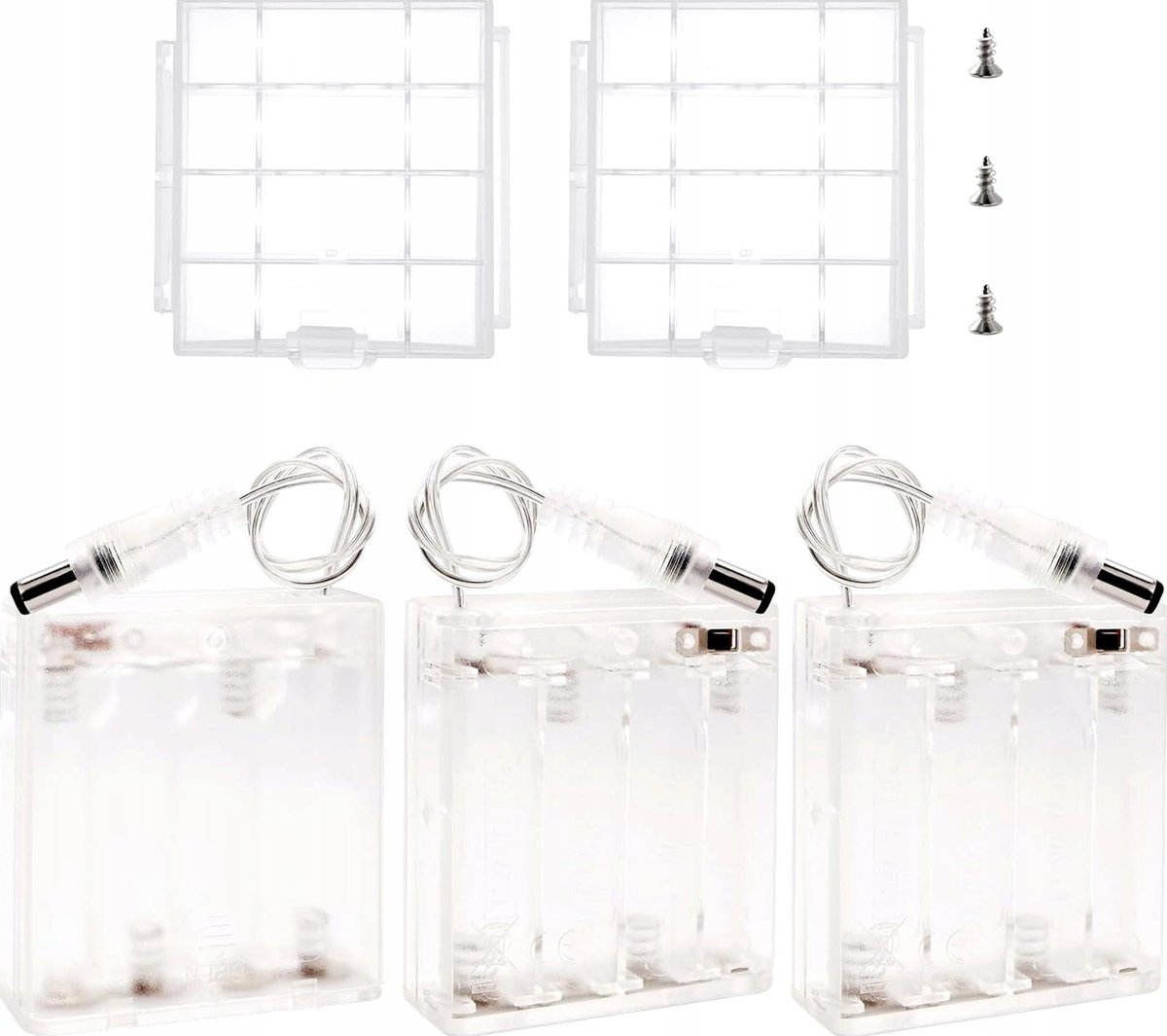 3 Sztuk 4AA Uchwyty na Baterie Męskimi DC 5.5x2.1 mm, 4x1.5V AA Etui na Baterie z Włącznikiem/Wyłącznikiem Przewodami i Osłoną, z Plastikowym Pojemn..