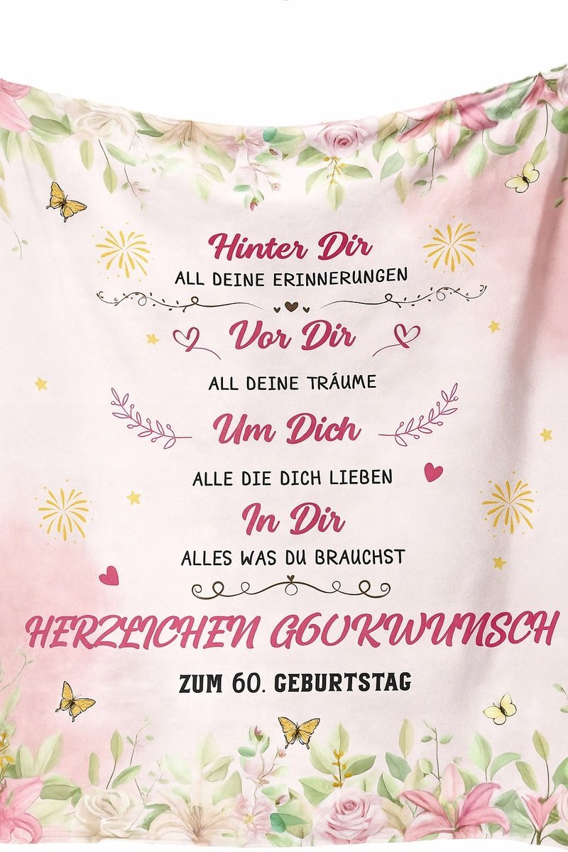 Kocyk Urodzinowy na 60 Urodziny dla Kobiet Idealny na Prezent 130x150 cm