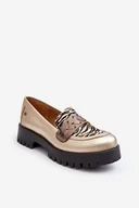 Półbuty damskie - Damskie Skórzane Półbuty Mokasyny Maciejka 06195-25 Złote -37 - miniaturka - grafika 1