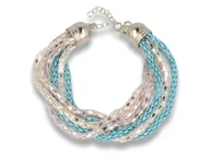 Bransoletki - Srebrno Turkusowa Bransoletka damska 6 łańcuszków - miniaturka - grafika 1