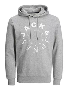 JACK & JONES Męska bluza z kapturem Jjwarrior Sweat Hood, Jasnoszary melanż / nadruk: duży, S - Bluzy męskie - miniaturka - grafika 1
