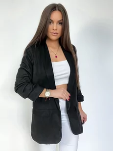 ELEGANCKA MARYNARKA ZAMSZOWA MARILLA ONE SIZE - CZARNA - MODA ITALIA - Marynarki i żakiety damskie - miniaturka - grafika 1