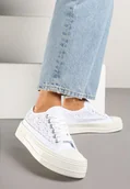 Trampki damskie - Białe Trampki na Platformie Ozdobione Plecionką Ronliera - Renee - miniaturka - grafika 1