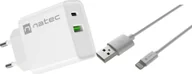 Zasilacze do laptopów - Ładowarka Natec Ribera 1x USB-A 1x USB-C 3 A NUC-2061 + Kabel USB-A - Lightning 1 m Biały - miniaturka - grafika 1