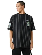 Koszulki męskie - Koton Męski T-shirt Oversized College Crew Neck Printed Short Sleeve, Black Stripe (04 m), M - miniaturka - grafika 1