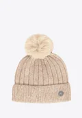 Czapki damskie - Czapka damska zimowa z pomponem beżowa - miniaturka - grafika 1