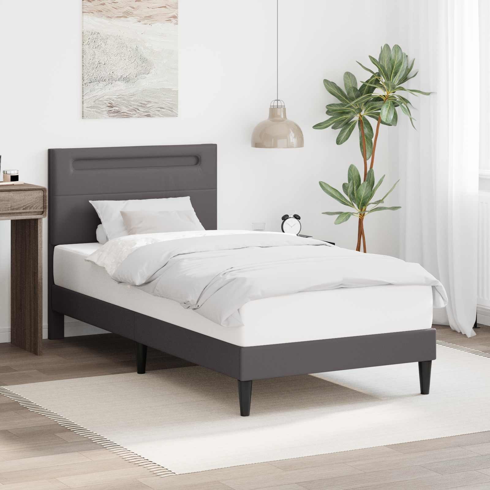 vidaXL vidaXL Ramka łóżka z paskami LED Szary 100 x 200 cm Ekoskóra