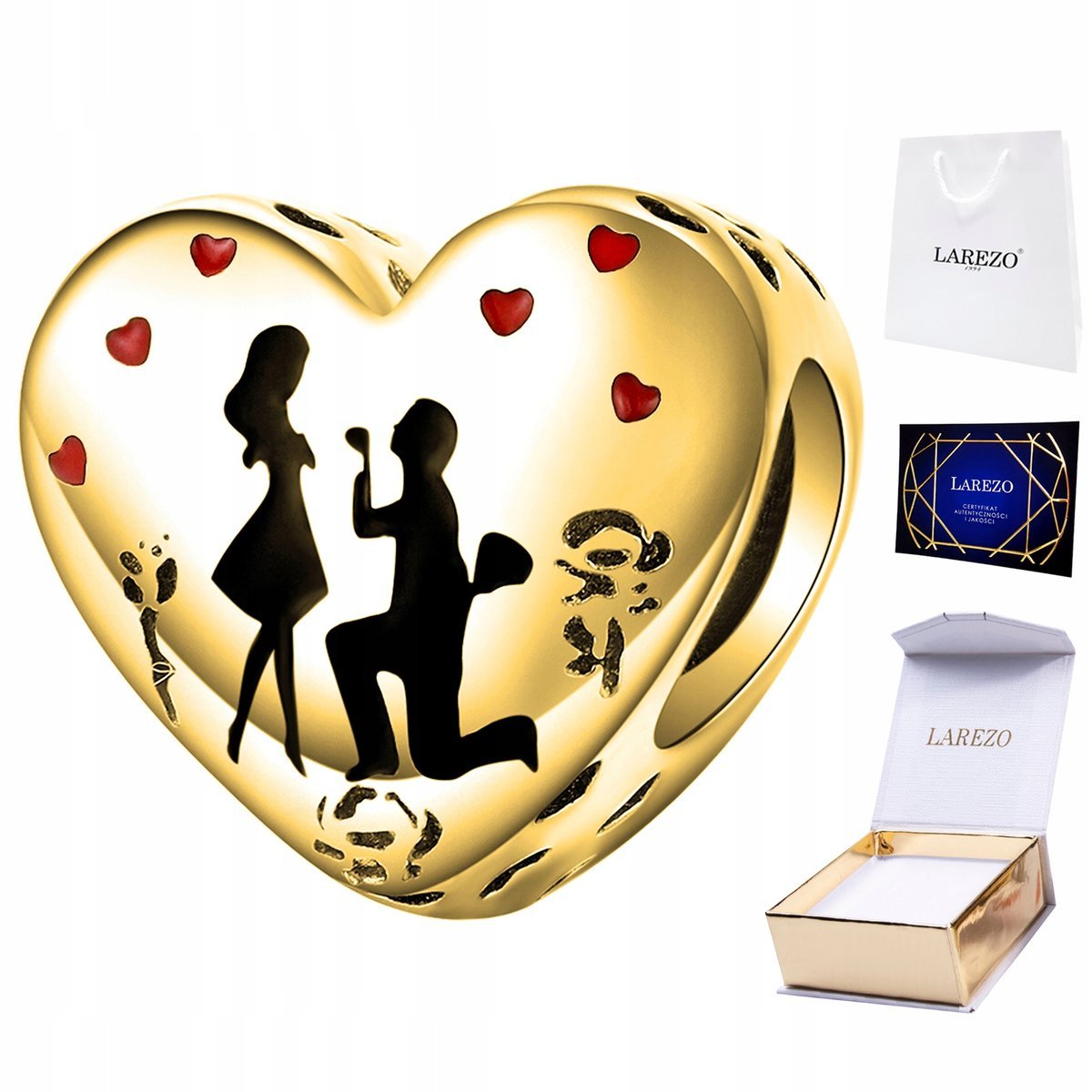 CHARMS ZŁOTY Serce Zaręczyny Love Serduszko Zakochani Para SREBRO 925