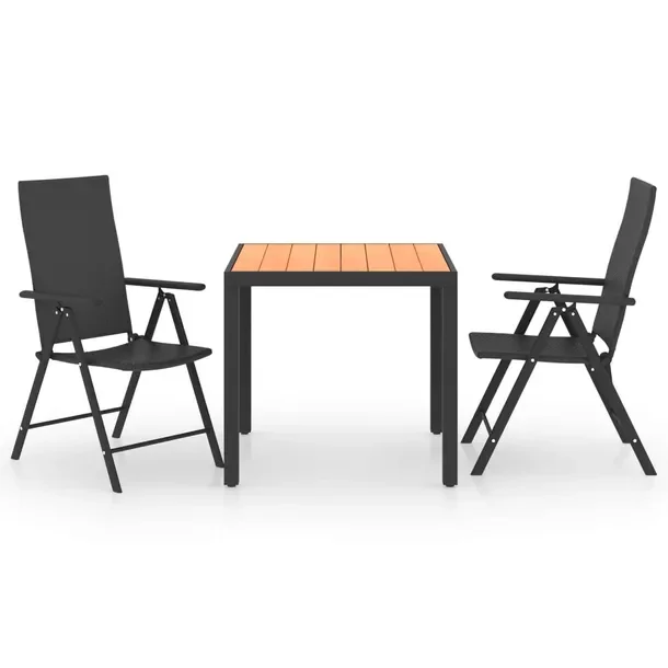Zestaw mebli ogrodowych: stół 79x79x74 cm czarno-brązowy, 2 krzesła cza