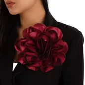 Broszki - Bordo SPINKA kwiat kwiatowa materiałowa broszka duża elegancka gruba 19cm - miniaturka - grafika 1