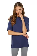Koszulki i topy damskie - Trendyol Damska koszulka Basic Boyfriend Basic Crew Neck Knit Navy Blue, granatowy, S - miniaturka - grafika 1