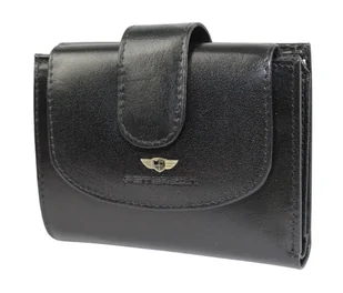 Portfel Damski Skórzany PETERESON PTN 2516 Skóra Licowa Odpinana Klapka CZARNY 12 x 9 x 3 [cm] - Portfele - miniaturka - grafika 1