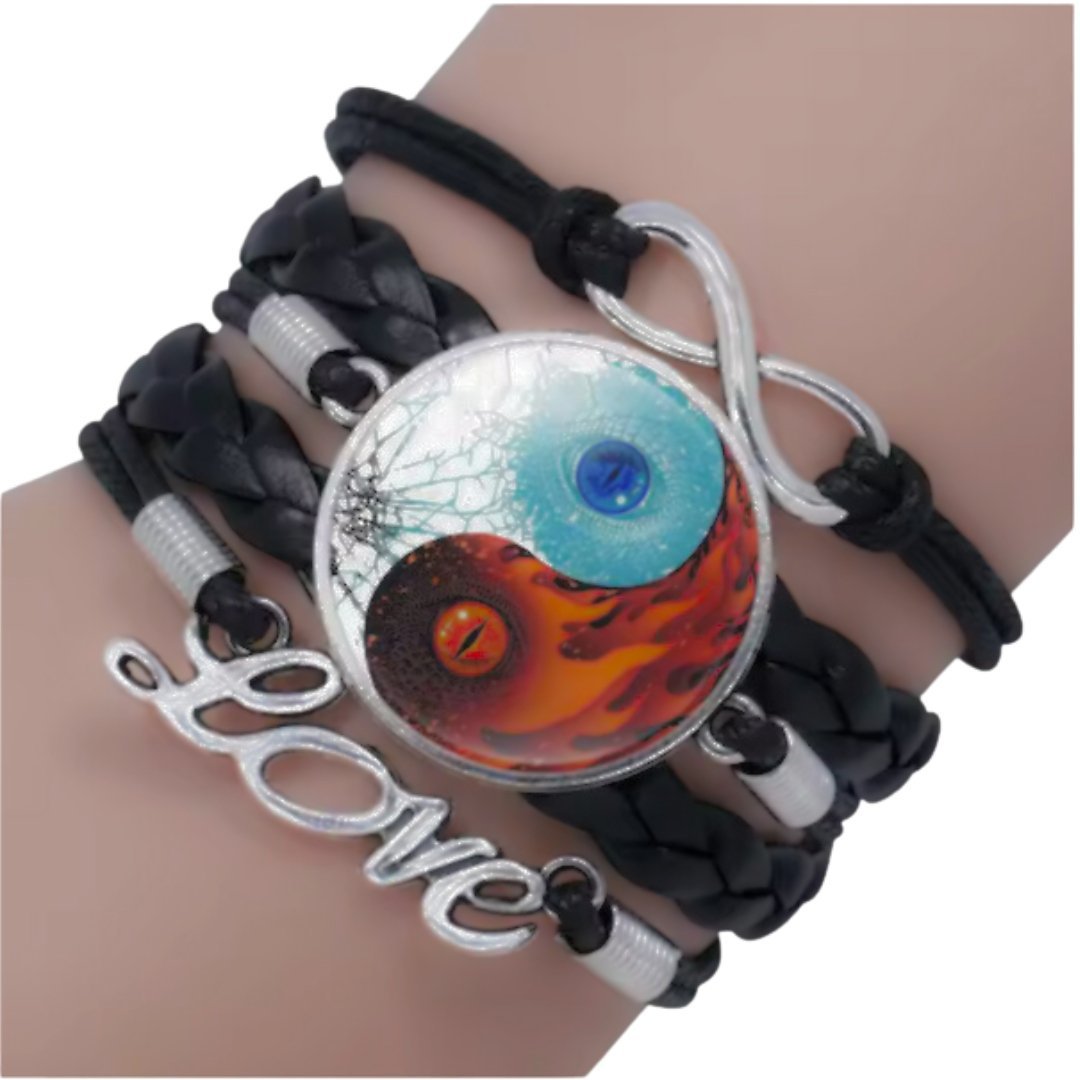 Bransoletka czarna Yin Yang Ogień i Lód Love regulowana pleciona