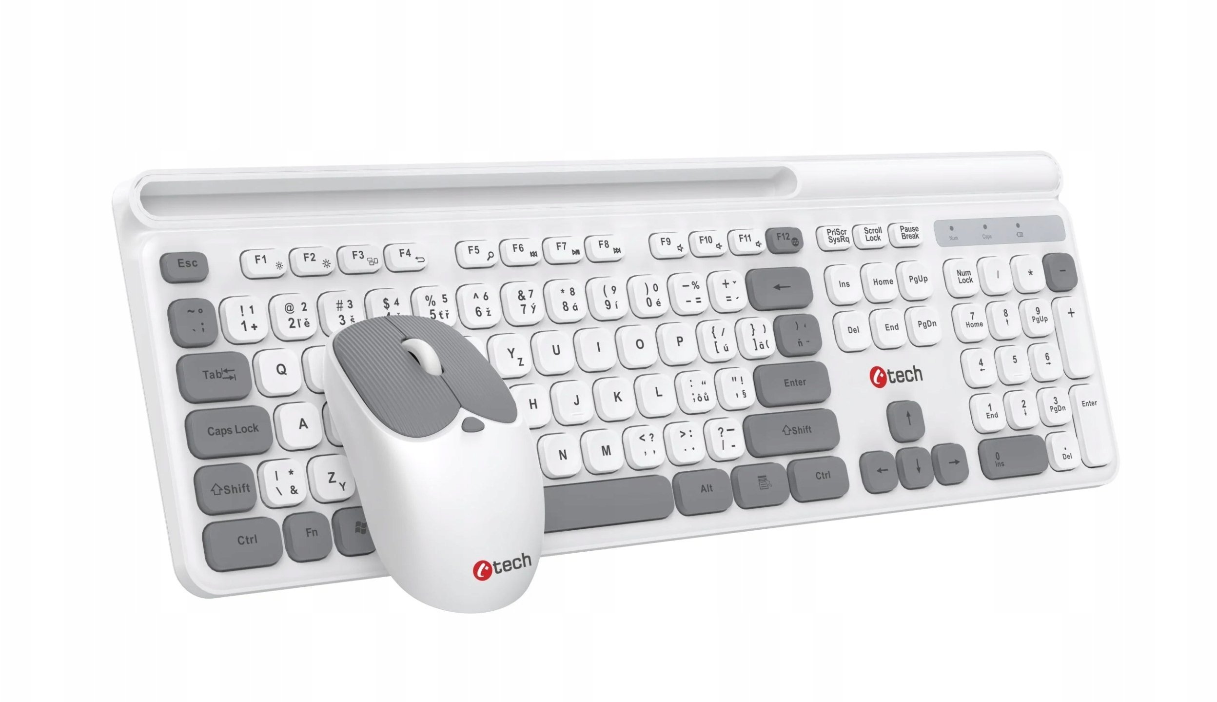 C-Tech C-TECH klawiatura z myszą WLKMC-05W, Bezdrátowy set 2.4GHz, CZ, biała