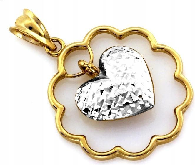 Zawieszka złota 585 ruchome serce w ramce 1.30g wisiorek na łańcuszek 14k