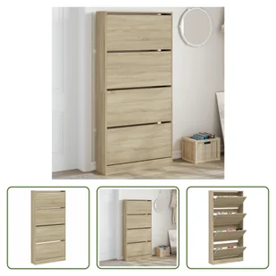 The Living Store Szafka na buty z 4 klapami dąb sonoma 80x21x163,5 cm - Szafki na buty The Living Store Szafka na buty z 4 klapami dąb sonoma 80x21x163,5 cm - Szafki na buty - miniaturka - grafika 1