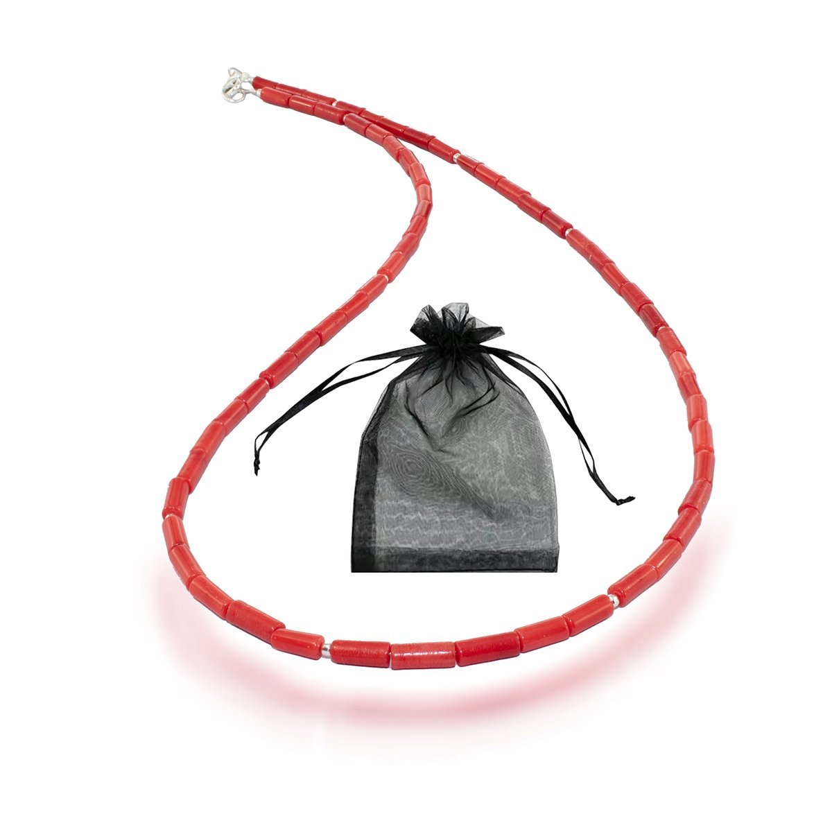 Naszyjnik naturalny kamień koral kostki 3mm srebrne zapięcie dł. 43cm