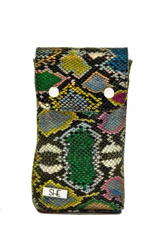 Skórzana kolorowa mini torebka na telefon