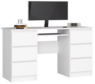 Akord Fabryka mebli BIURKO KOMPUTEROWE A-11 6 SZUFLAD 135cm BIAŁE - Biurka - miniaturka - grafika 1