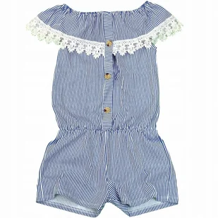 Kombinezon SPODNIUM Z KORONKĄ Niebieskie Paski 116 - Kombinezony dla dzieci - miniaturka - grafika 1