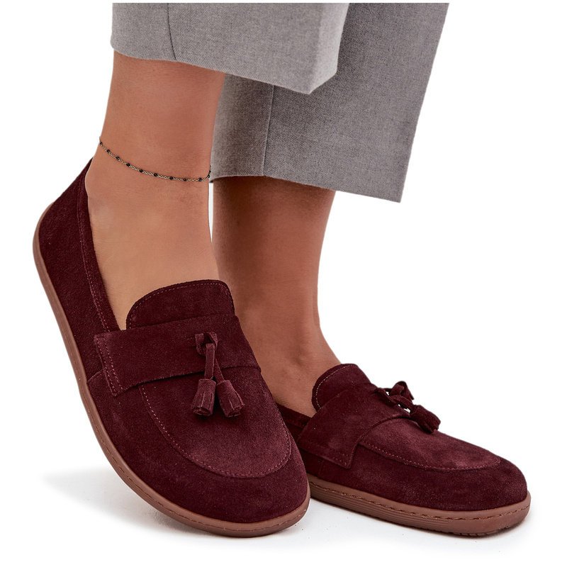 Skórzane Zamszowe Mokasyny Typu Barefoot Zazoo 322 Bordowe 35-38