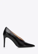 Półbuty męskie - Damskie czółenka ze skóry naturalnej z głębokim wycięciem czarne - miniaturka - grafika 1