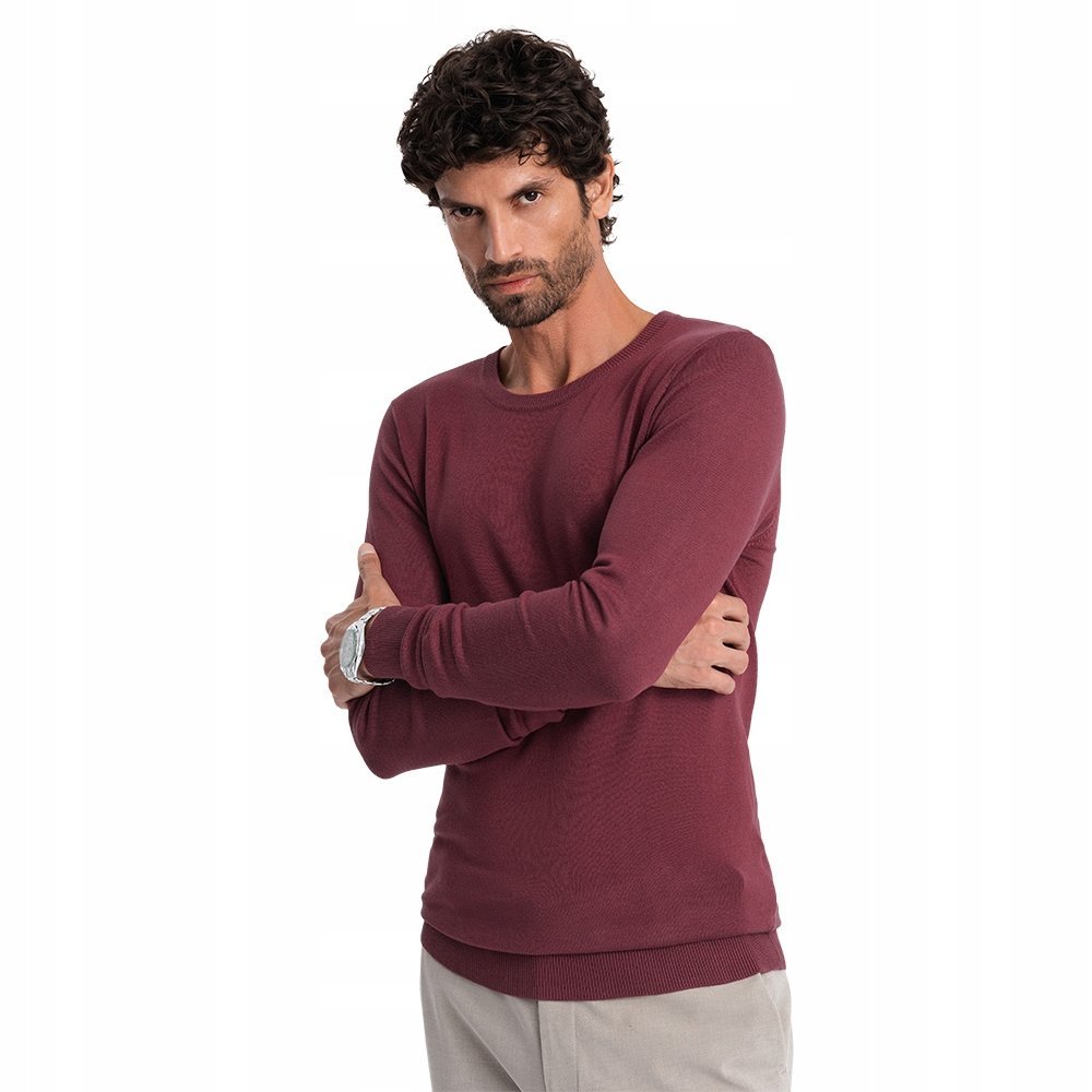 Klasyczny sweter męski bordowy wygodny elegancki Ombre V11 OM-SWBS-0106 XL