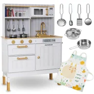 Zabawki AGD - Drewniana kuchnia biała z akcesoriami i fartuszkiem - miniaturka - grafika 1